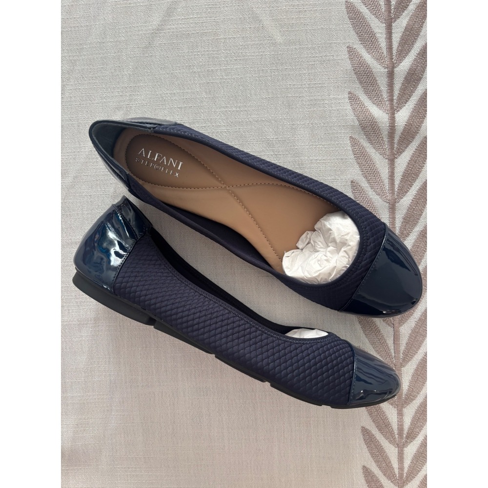 Alfani Ballet Flats Size 11 Navy Quilted Patent Step N Flex Round Toe Slip On